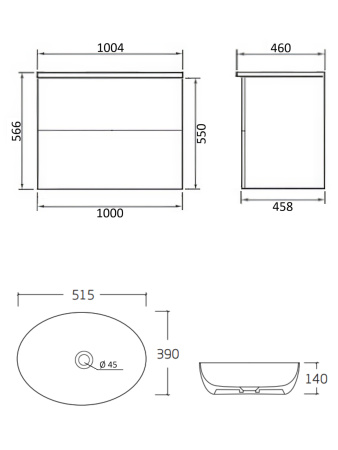 Тумба с раковиной подвесная 100 см, Orange Otto Ot-100TuMDF+B05-520W белый глянец